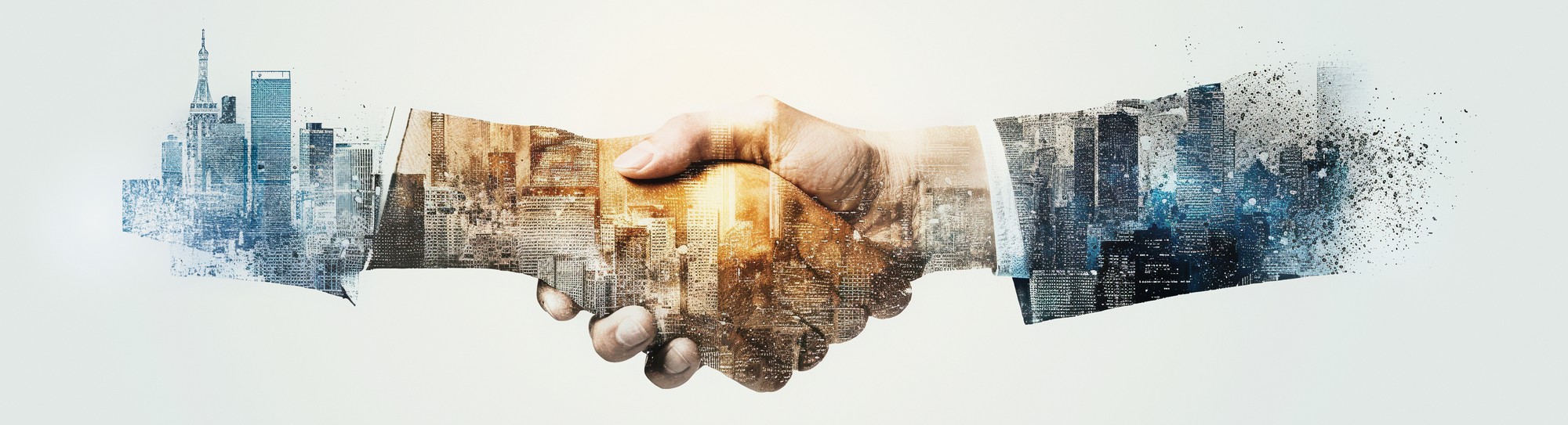 Two business partners shaking hands over a successful financial partnership